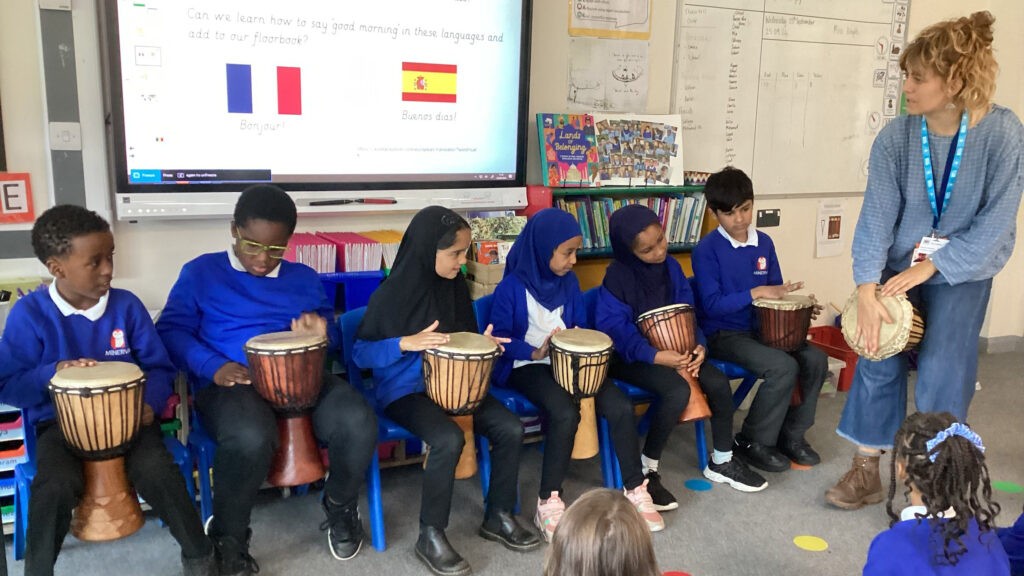 Year 3 pupils learn the art of djembe drumming