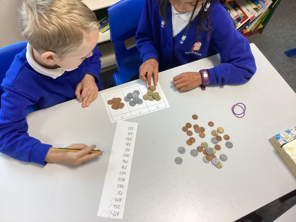 Pupils at Minerva Primary Academy take part in maths activity